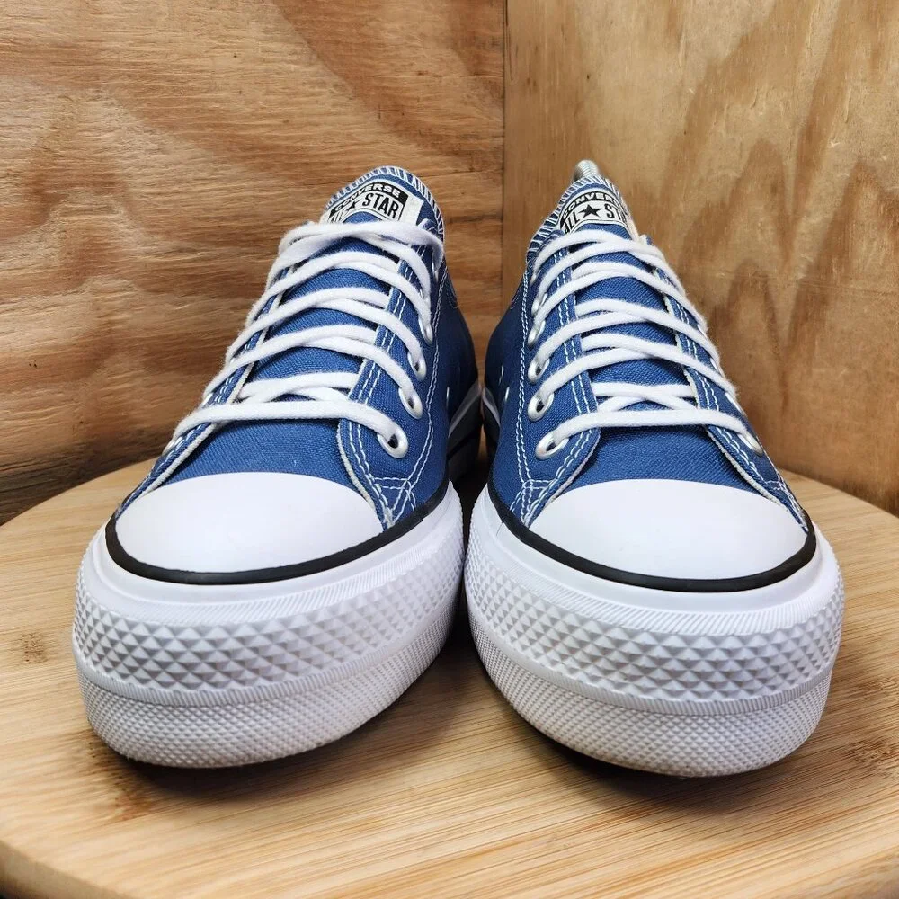 Converse Chuck Taylor Blue Canvas Low Top Platform Lift Sneakers Worn Once - Picture 3 of 10